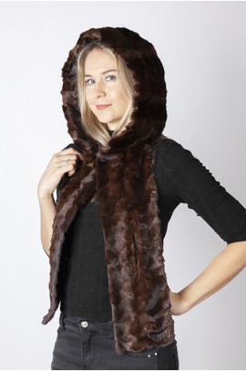 Brown mink fur hood-scarf
